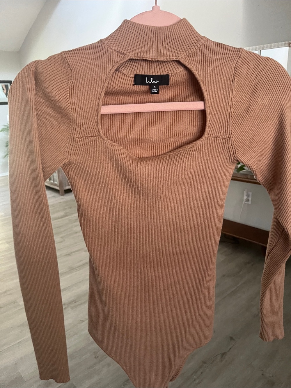 Lulu's Ribbed Mock Neck Bodysuit - Camel
